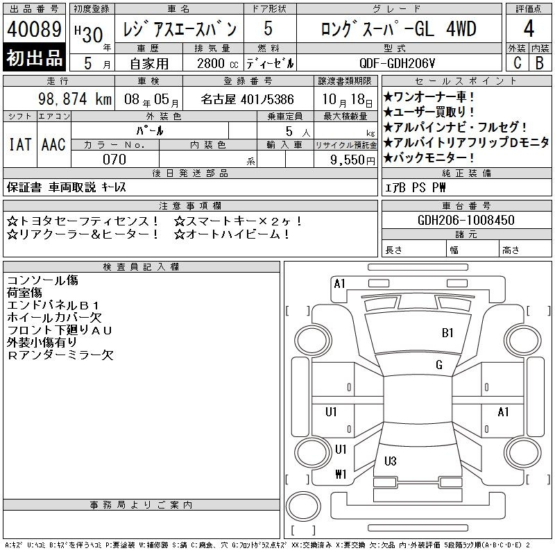Аукционный лист TOYOTA REGIUS ACE VAN 2018