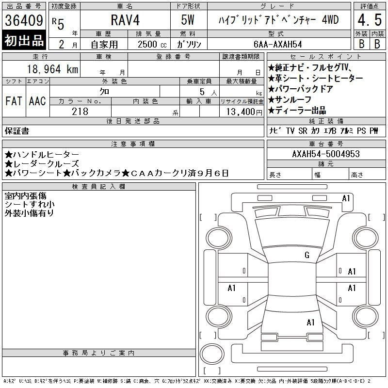 Аукционный лист TOYOTA RAV4 2023