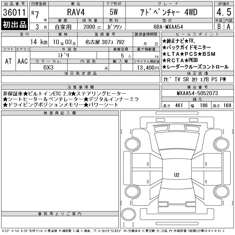 Аукционный лист TOYOTA RAV4 2025
