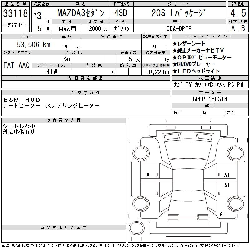 Аукционный лист MAZDA MAZDA3 2021