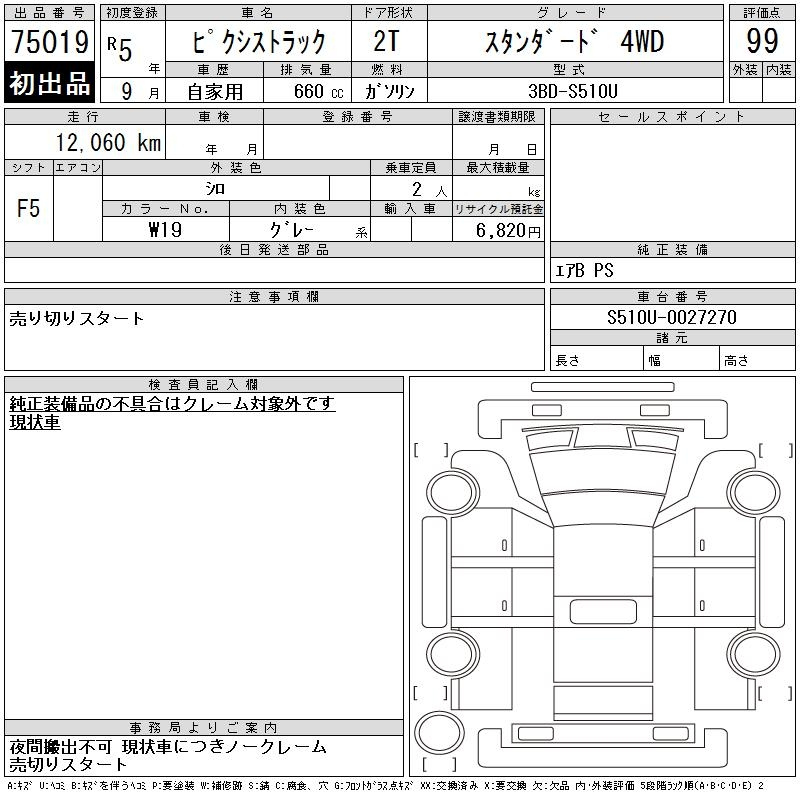 Аукционный лист TOYOTA PIXIS TRUCK 2023