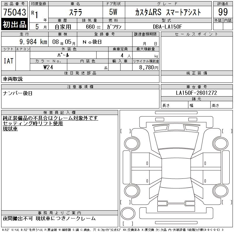 Аукционный лист SUBARU STELLA 2019