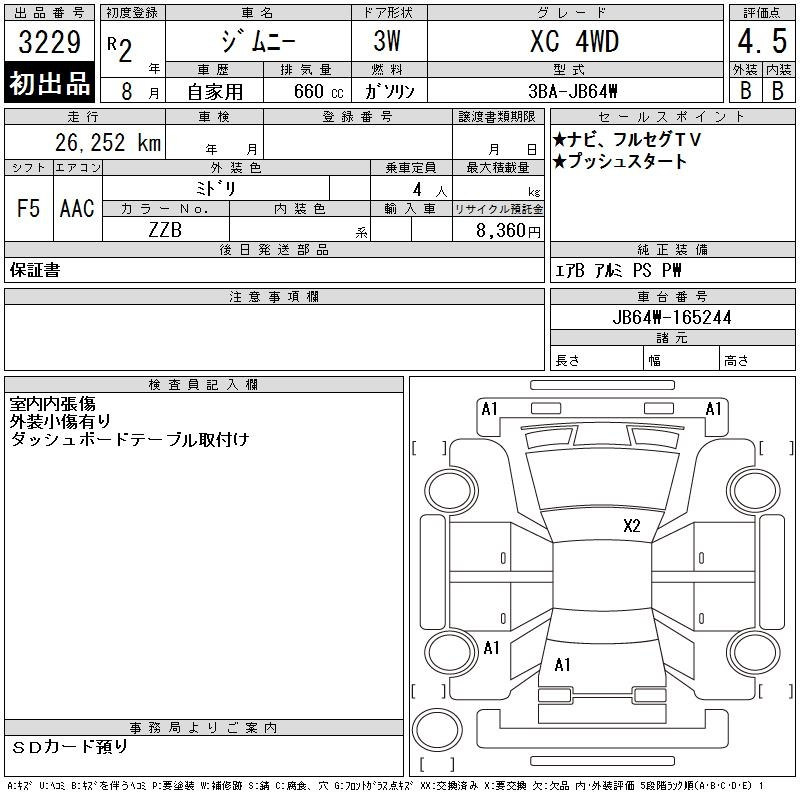 Аукционный лист SUZUKI JIMNY 2020