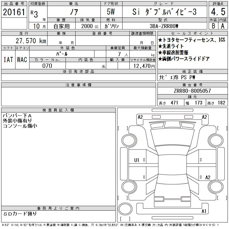 Аукционный лист TOYOTA NOAH 2021