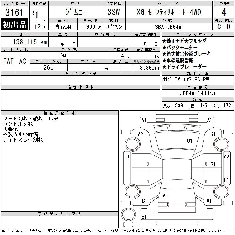 Аукционный лист SUZUKI JIMNY 2019