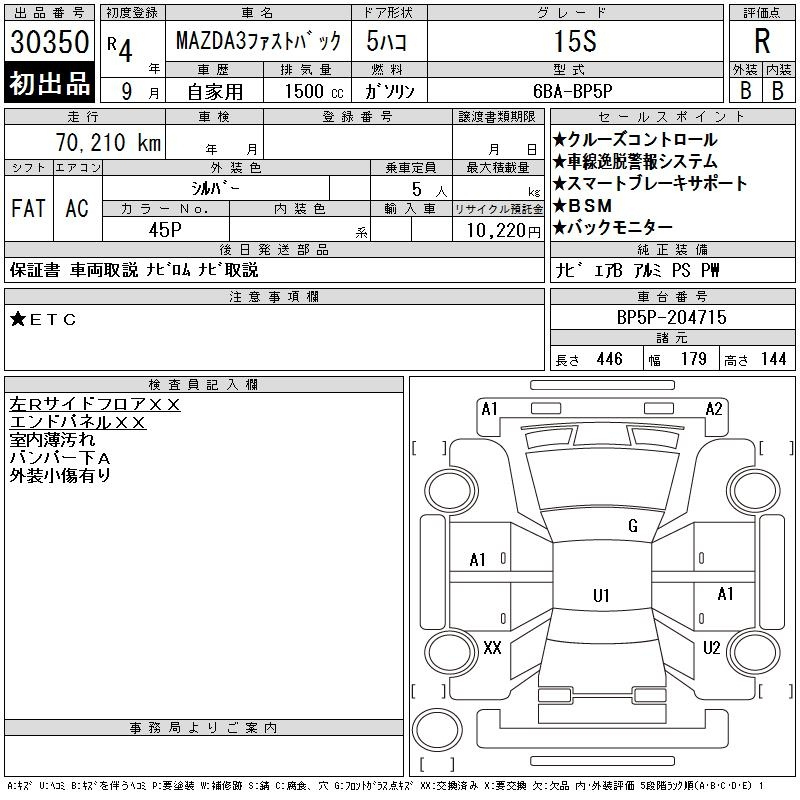 Аукционный лист MAZDA MAZDA3 2022