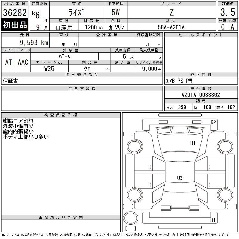 Аукционный лист TOYOTA RAIZE 2024