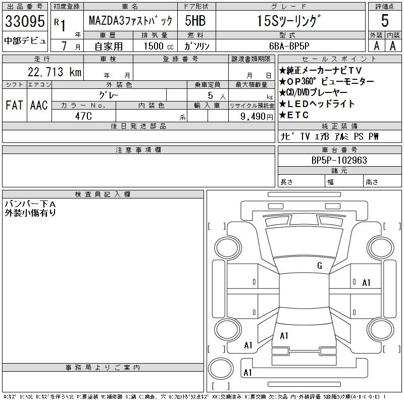 Аукционный лист MAZDA MAZDA3 2019