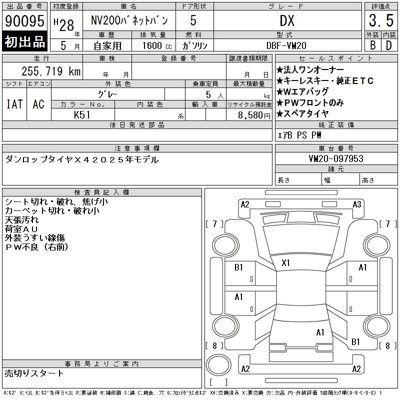 Аукционный лист NISSAN NV200 2016