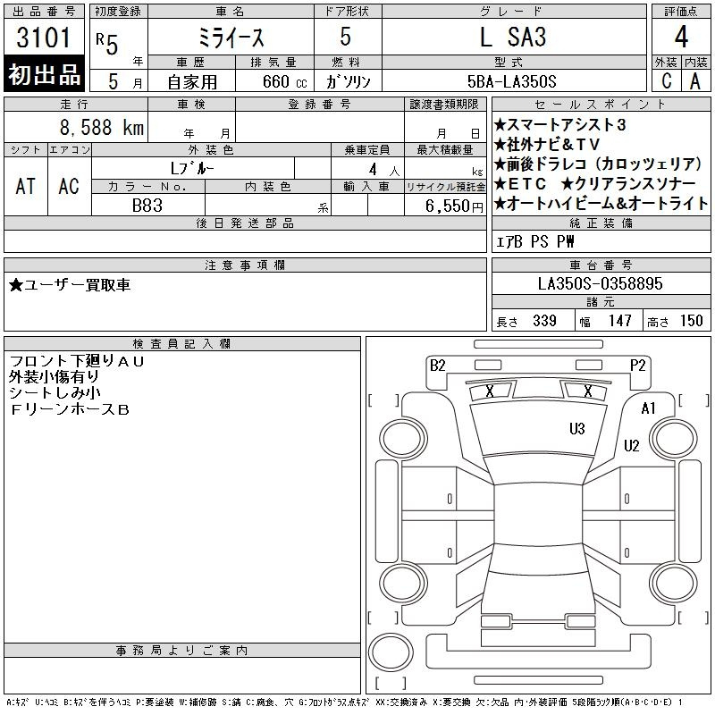 Аукционный лист DAIHATSU MIRA E S 2023