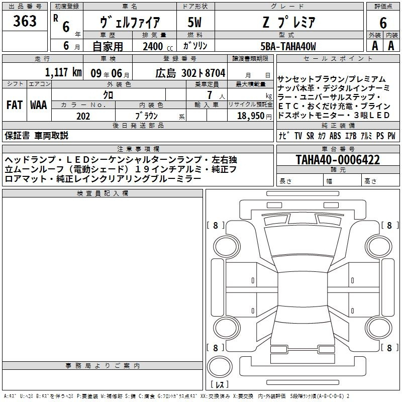 Аукционный лист TOYOTA VELLFIRE 2024