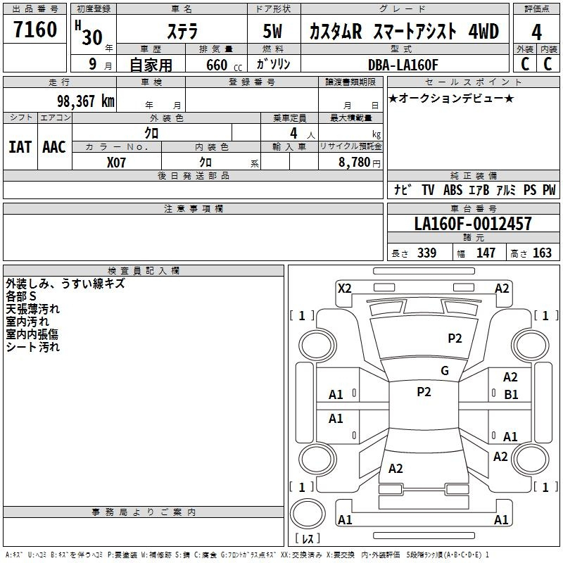 Аукционный лист SUBARU STELLA 2018