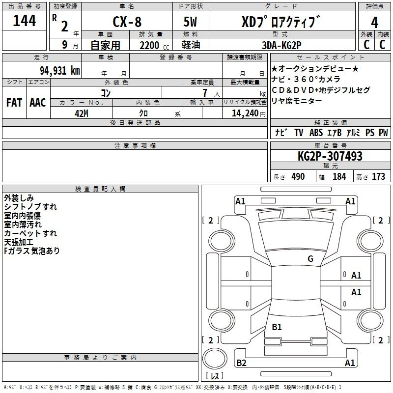 Аукционный лист MAZDA CX-8 2020