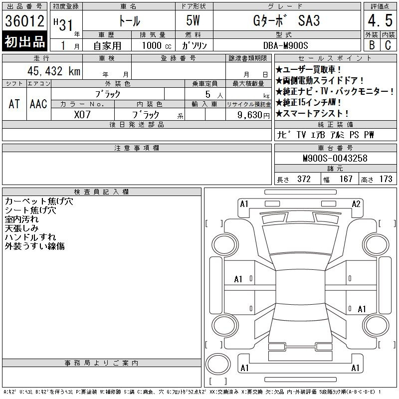 Аукционный лист DAIHATSU THOR 2019