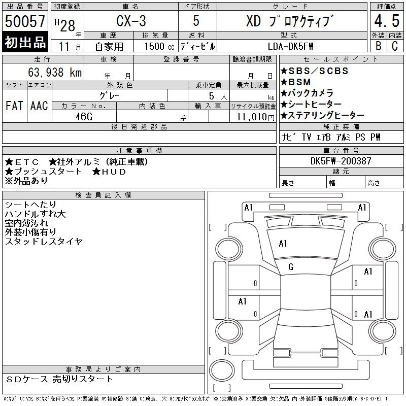 Аукционный лист MAZDA CX-3 2016