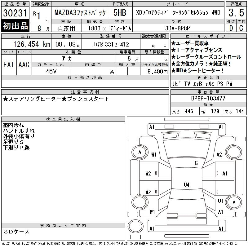 Аукционный лист MAZDA MAZDA3 2019