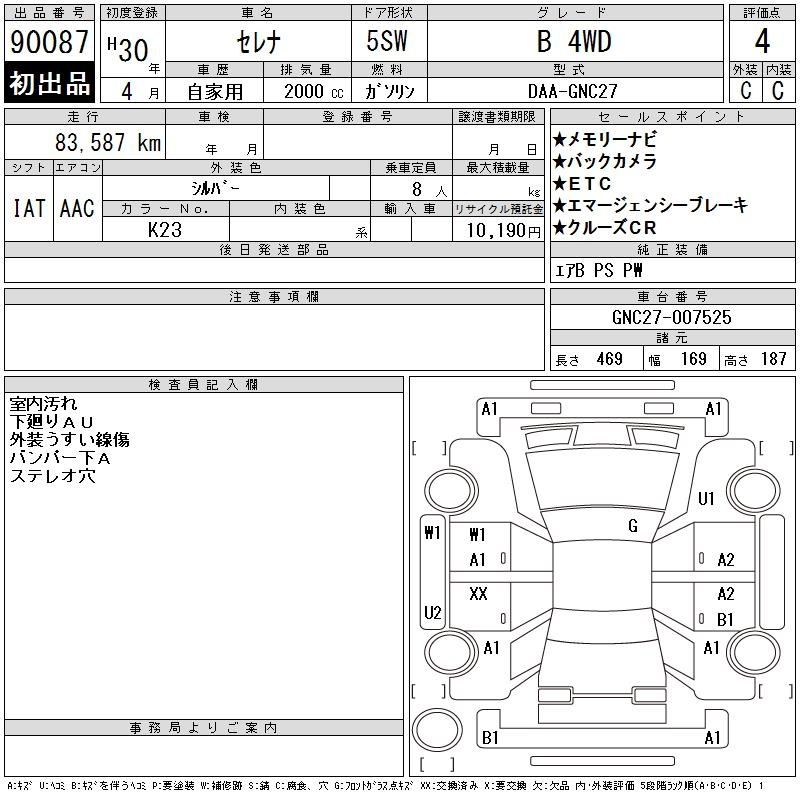 Аукционный лист NISSAN SERENA 2018