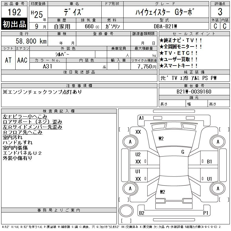 Аукционный лист NISSAN DAYZ 2013