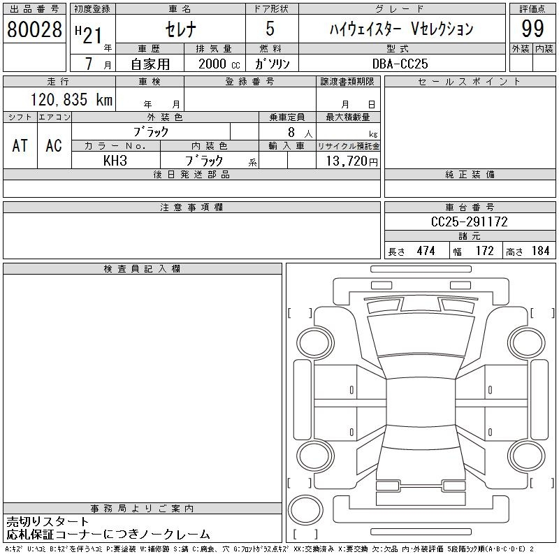 Аукционный лист NISSAN SERENA 2009