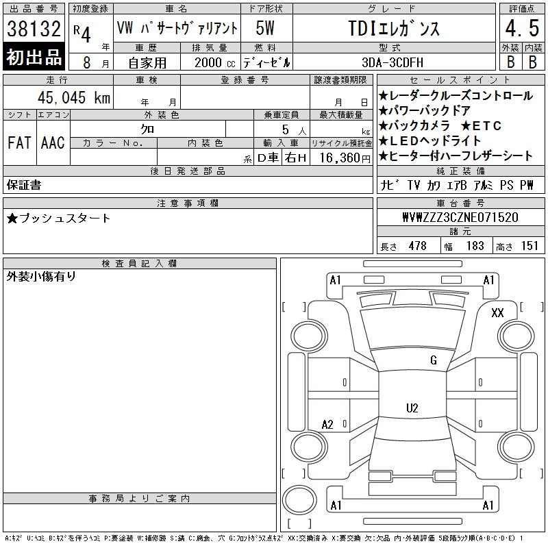 Аукционный лист VOLKSWAGEN PASSAT VARIANT 2022