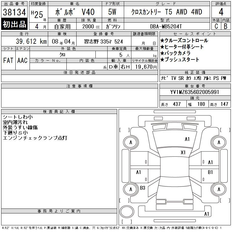 Аукционный лист VOLVO V40 2013