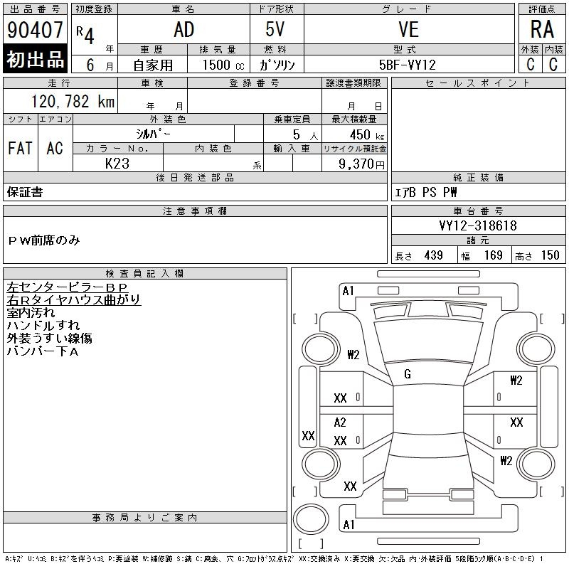Аукционный лист NISSAN AD 2022