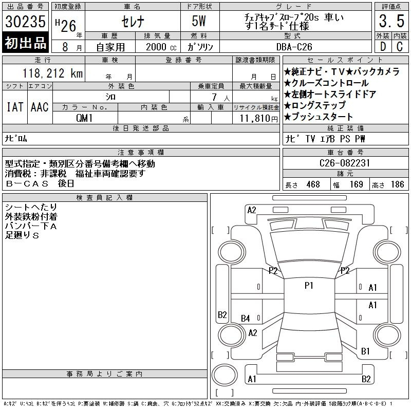 Аукционный лист NISSAN SERENA 2014