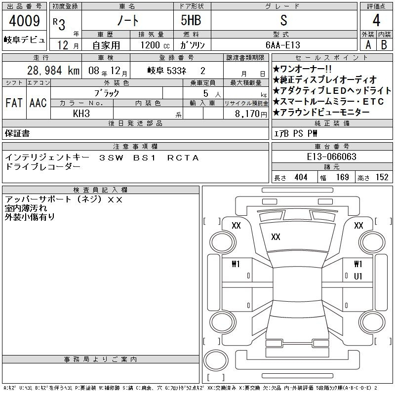 Аукционный лист NISSAN NOTE 2021