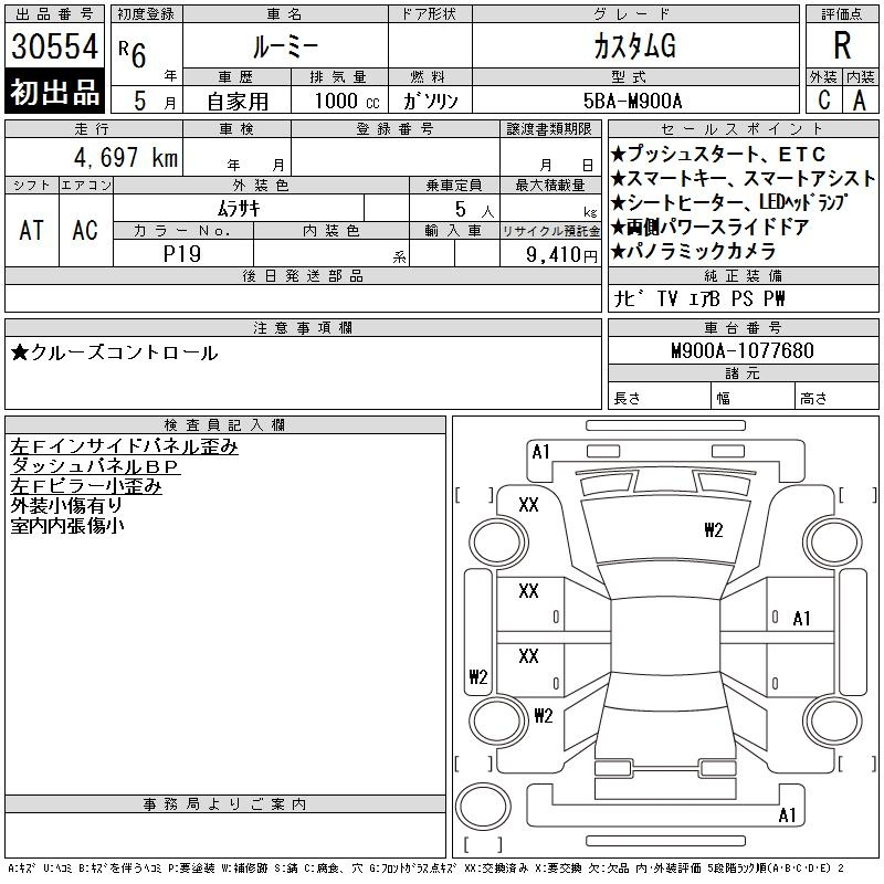Аукционный лист TOYOTA ROOMY 2024