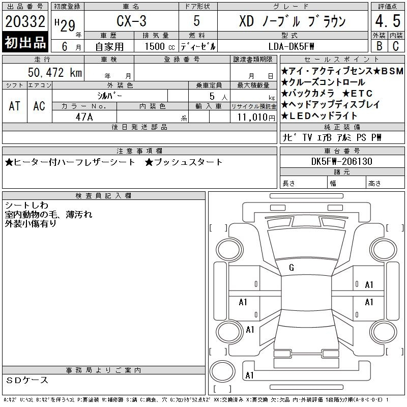 Аукционный лист MAZDA CX-3 2017