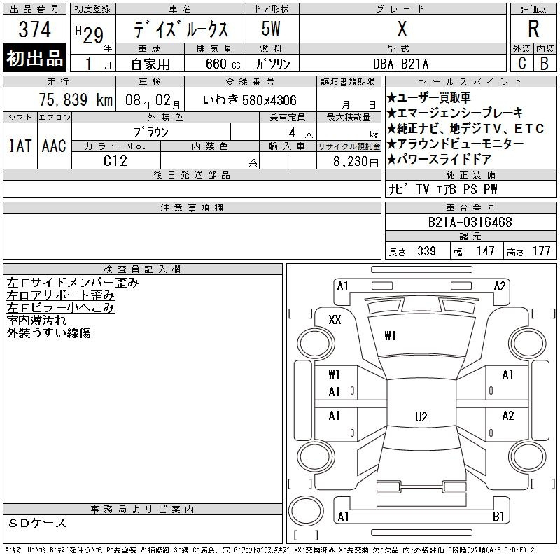 Аукционный лист NISSAN DAYZ ROOX 2017