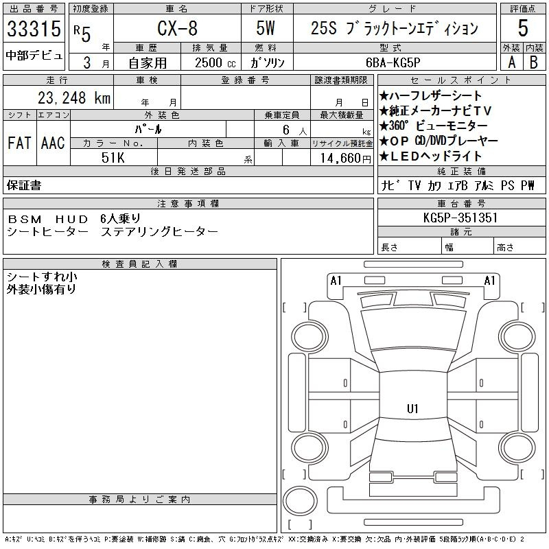 Аукционный лист MAZDA CX-8 2023
