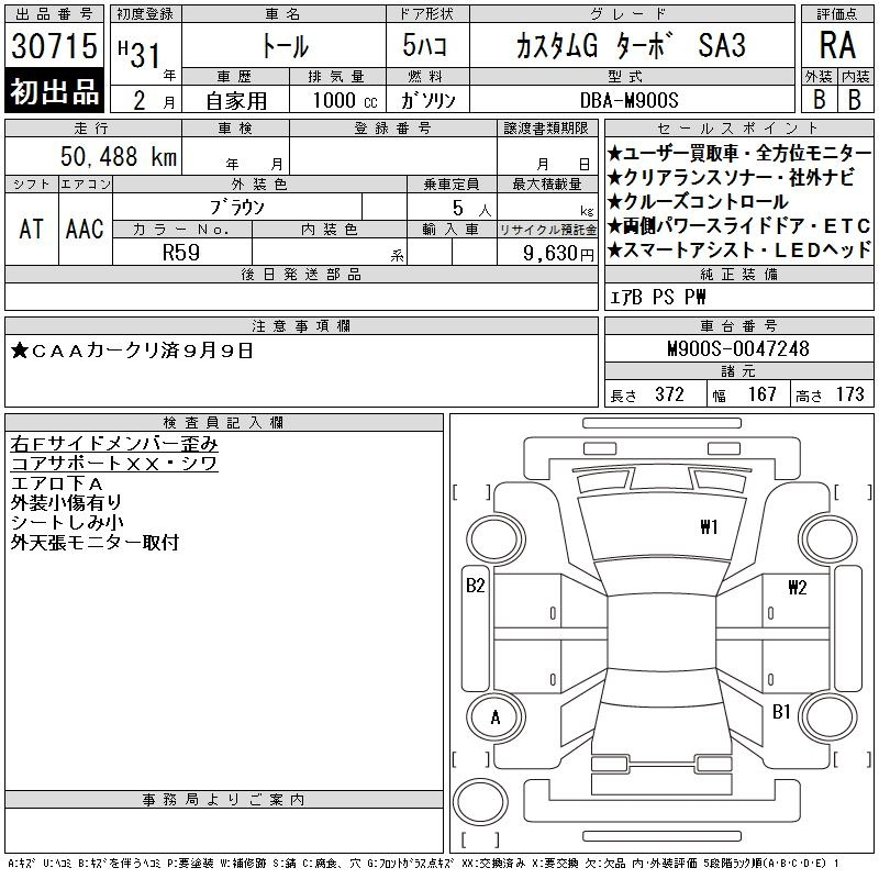 Аукционный лист DAIHATSU THOR 2019