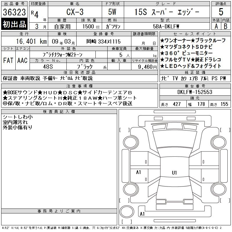 Аукционный лист MAZDA CX-3 2022
