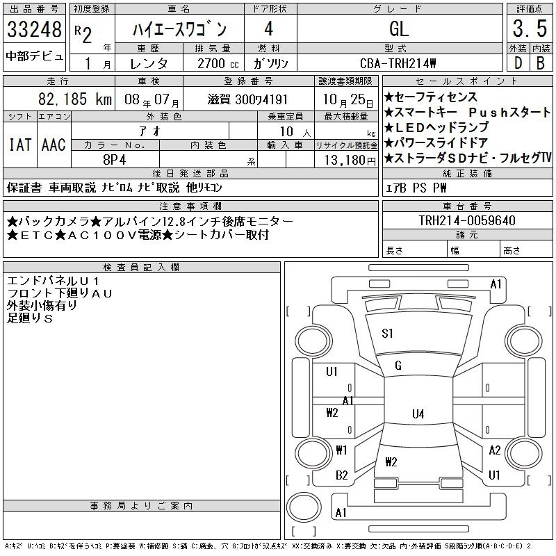 Аукционный лист TOYOTA HIACE 2020