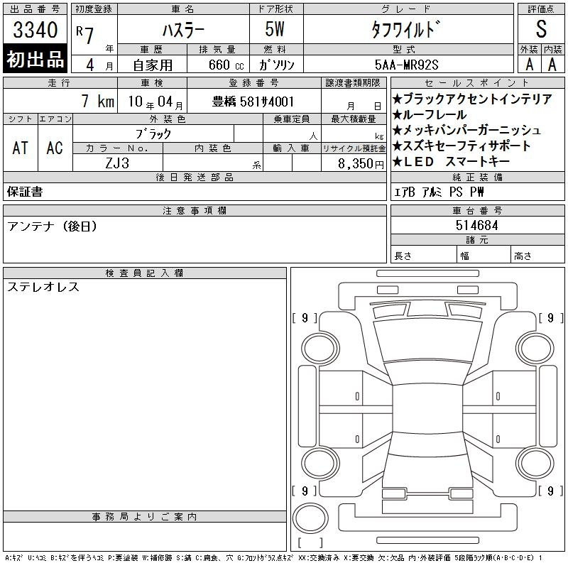 Аукционный лист SUZUKI HUSTLER 2025