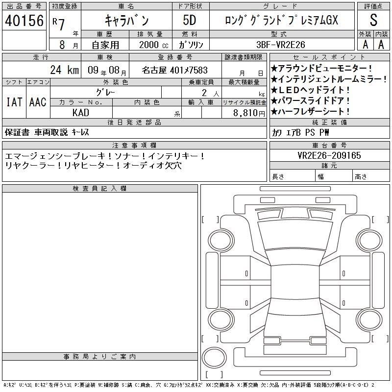 Аукционный лист NISSAN CARAVAN VAN 2025