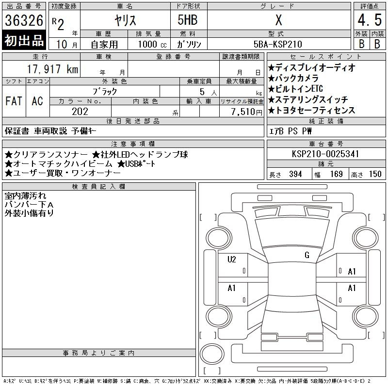 Аукционный лист TOYOTA YARIS 2020