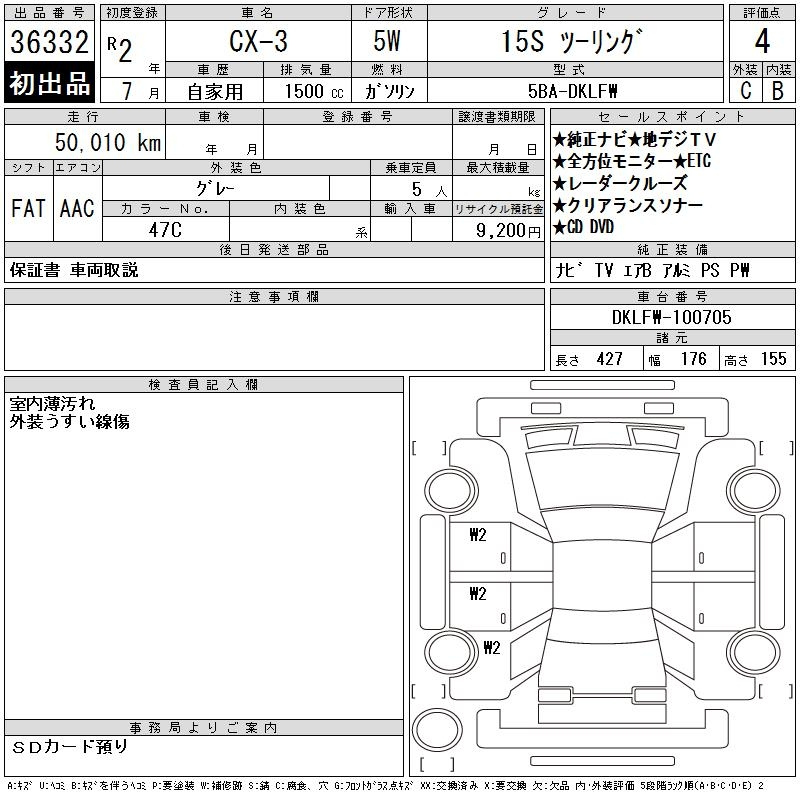 Аукционный лист MAZDA CX-3 2020