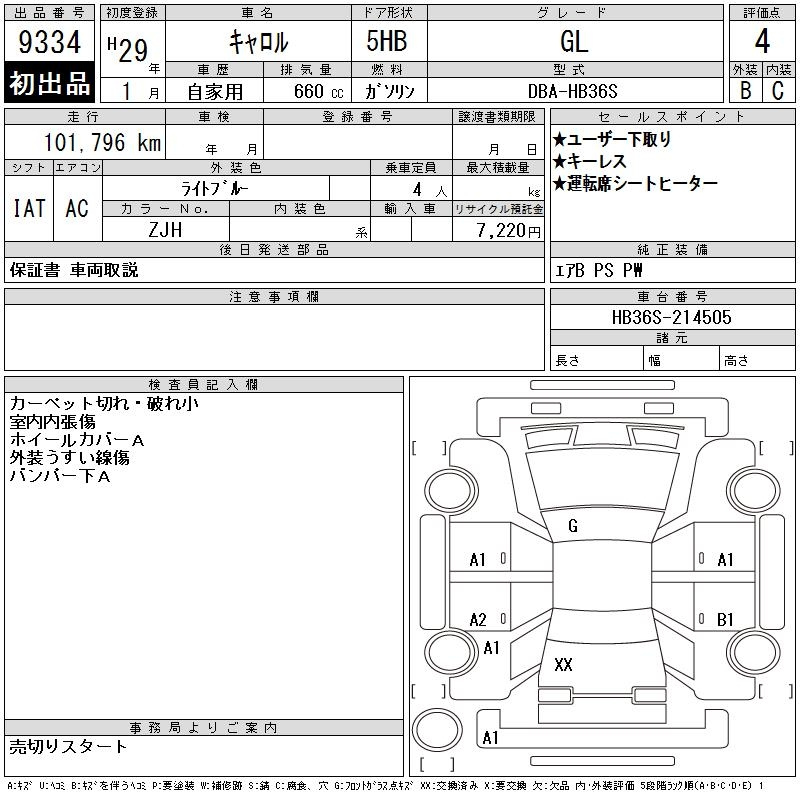 Аукционный лист MAZDA CAROL 2017