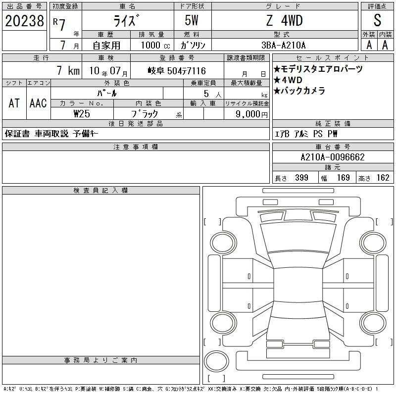 Аукционный лист TOYOTA RAIZE 2025