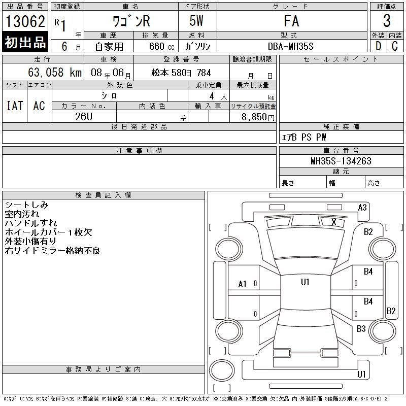 Аукционный лист SUZUKI WAGON R 2019