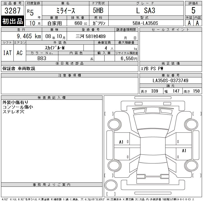 Аукционный лист DAIHATSU MIRA E S 2023
