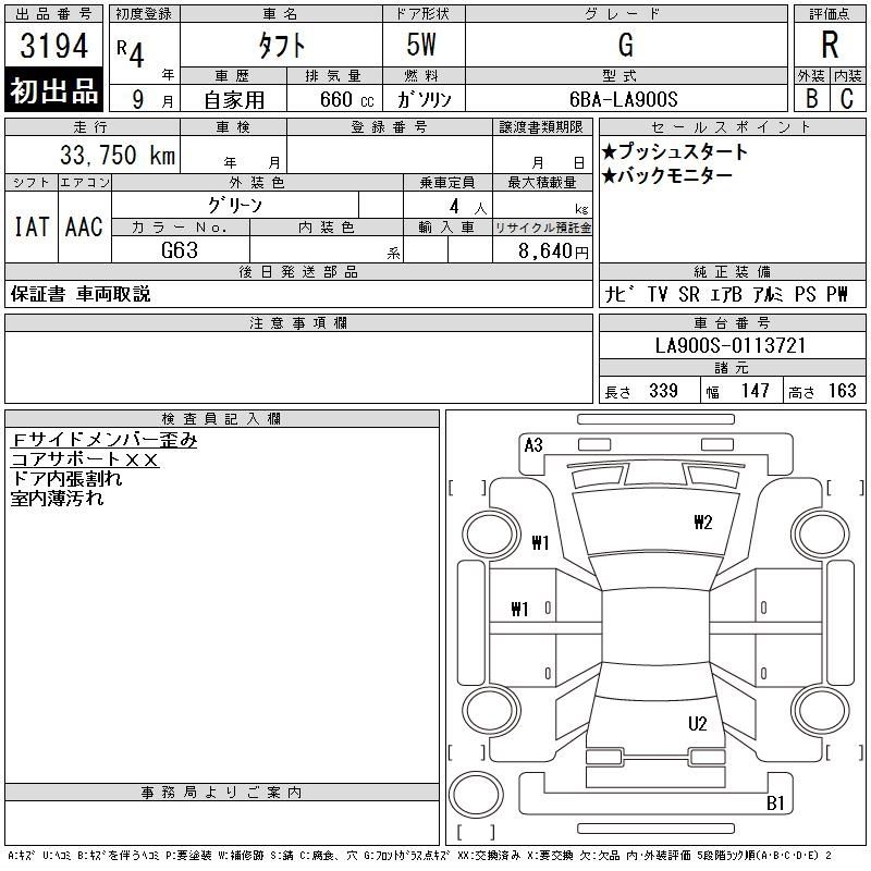 Аукционный лист DAIHATSU TAFT 2022