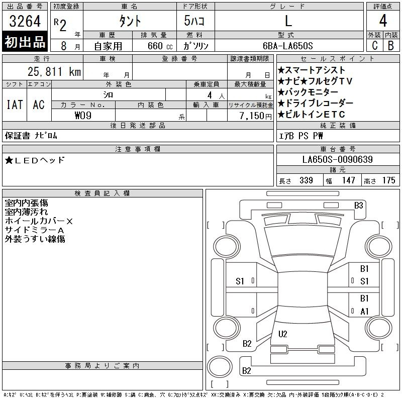 Аукционный лист DAIHATSU TANTO 2020