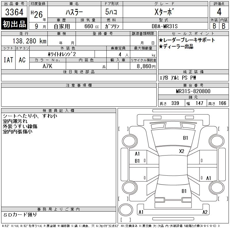 Аукционный лист SUZUKI HUSTLER 2014