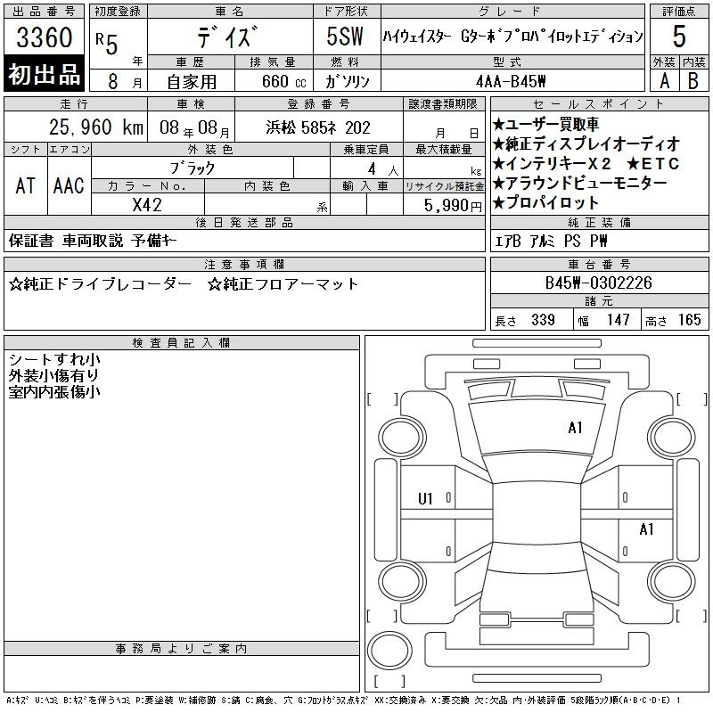 Аукционный лист NISSAN DAYZ 2023