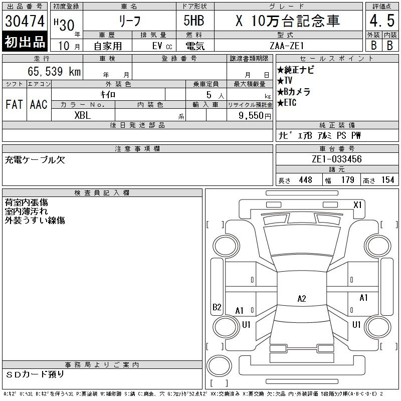 Аукционный лист NISSAN LEAF 2018