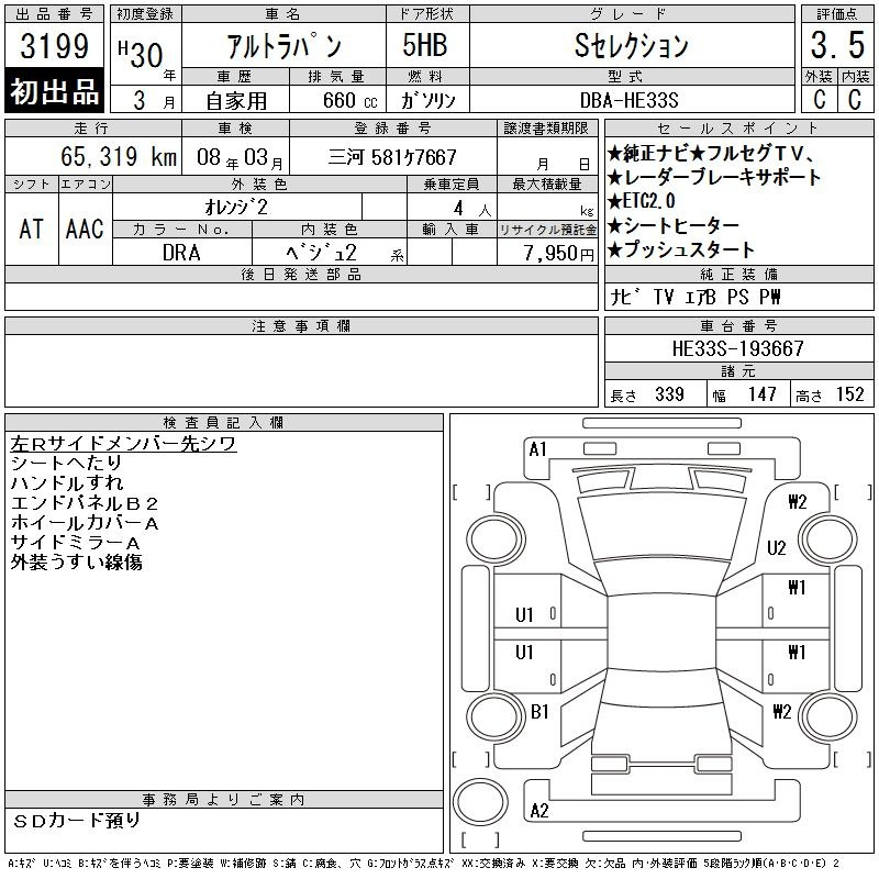 Аукционный лист SUZUKI ALTO LAPIN 2018