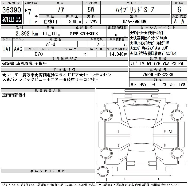 Аукционный лист TOYOTA NOAH 2025